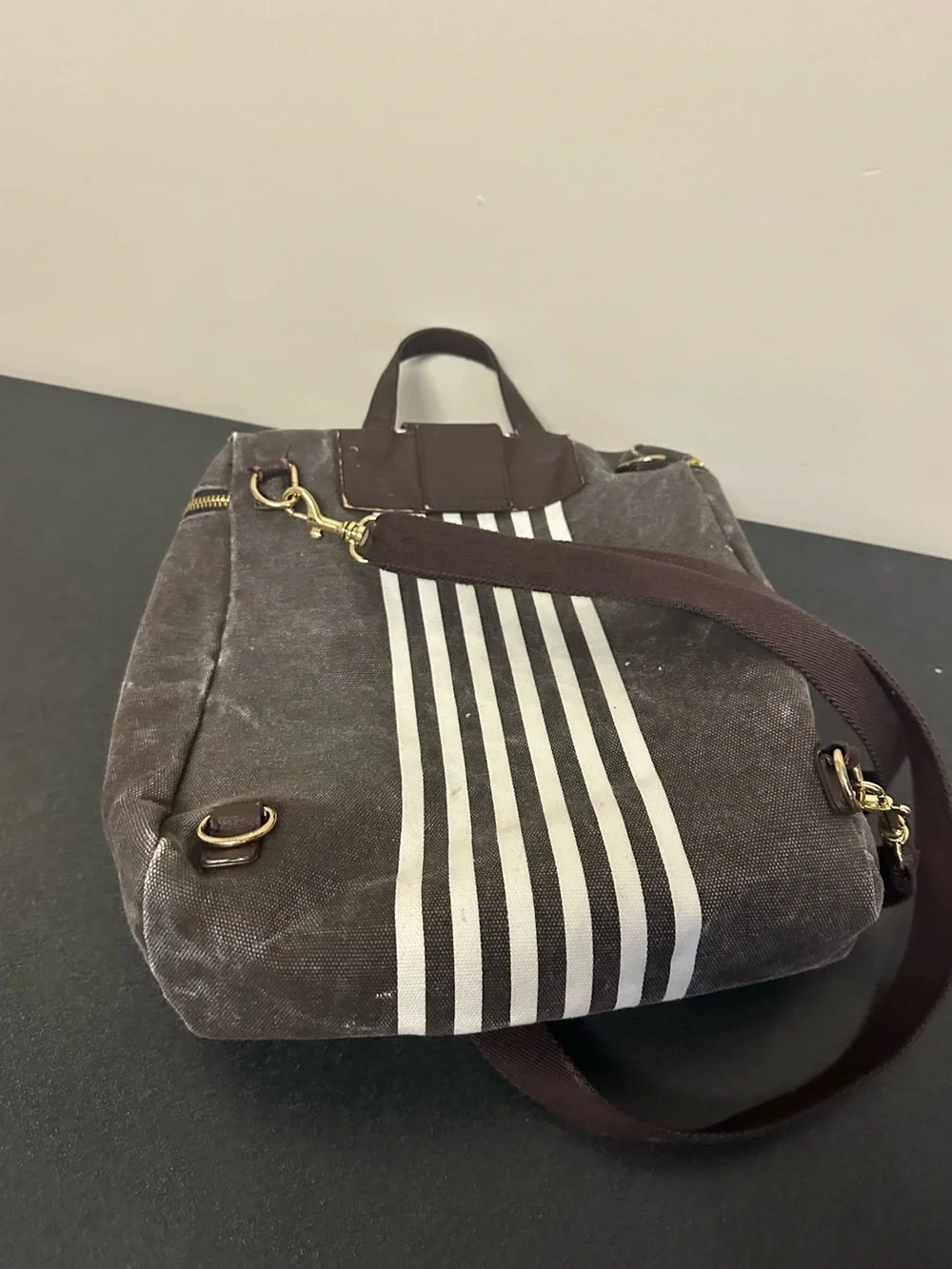 Henri Bendel Convertible Canvas Backpack Stripe Purse Bag